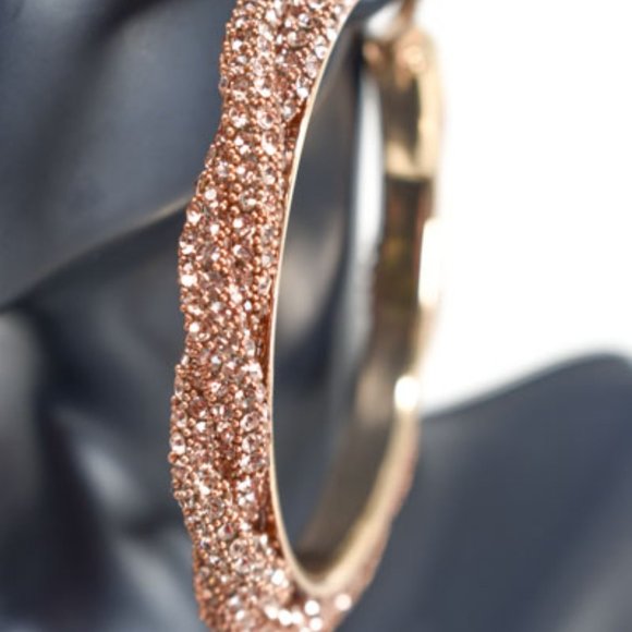 3" Braid Twist Champagne Rhinestone Hoop Earrings - Picture 6 of 12